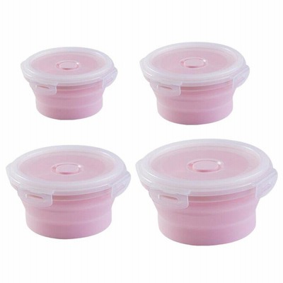 丸い食品容器収納折りたたみ式キャンプボウル電子レンジ冷蔵庫1セットボウルピンク