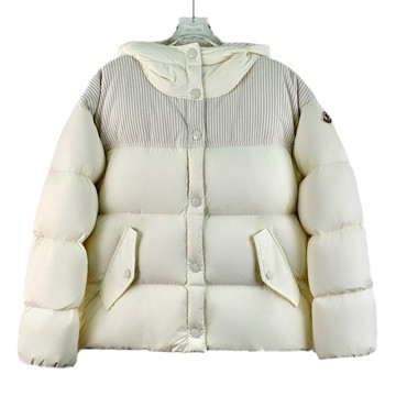 (2XL) moncler質感羽絨連帽排扣白色外套