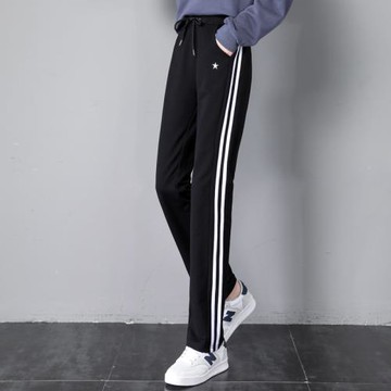 衛褲女2025新款純棉直筒休閑長褲韓版潮春秋薄款兩條杠加絨運動褲