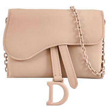 Christian Dior Saddle 可斜背翻蓋卡片零錢包/小廢包.裸粉