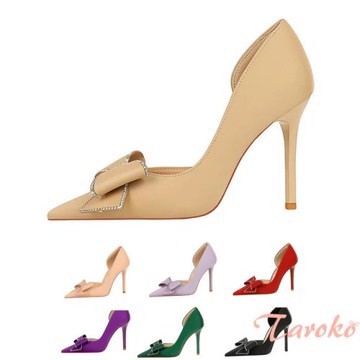 Taroko 派對蝴蝶結綢緞尖頭側空細高跟鞋(7色可選)