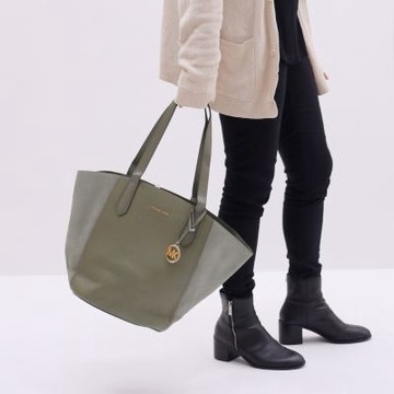 MICHAEL KORS PORTIA 絨面革拼接素色托特包(抹茶綠)
