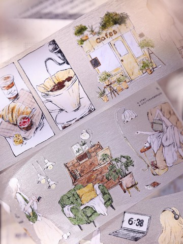 一個人的日常  輕復古鹽系日常和紙PET 模切手帳 膠帶拼貼