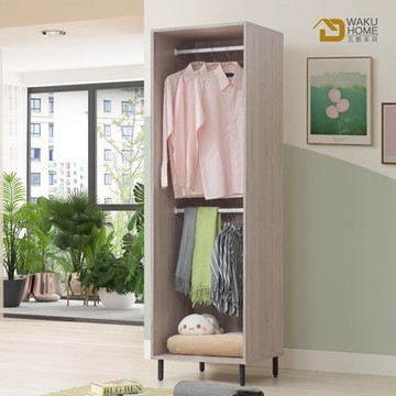 WAKUHOME 瓦酷家具Haven 2尺開放式雙吊衣櫃-淺灰橡色-寬60*深58*高197.5cm