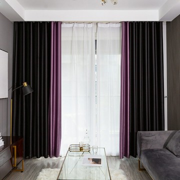 【優選百貨】純色拼接貢錦定制訂做酒店客廳全遮光成品窗簾布高溫定型