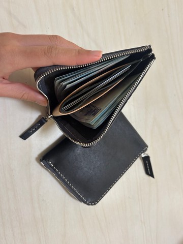 拉鏈短夾 日本半植鞣革 純手工製作 質感佳