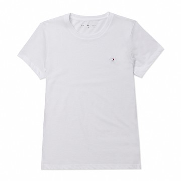 TOMMY 熱銷圓領刺繡Logo素面透氣涼爽短袖T恤(女)-白色