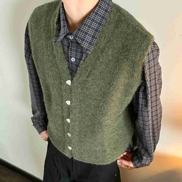 復古潮流百搭休閒針織小外套背心男秋季設計感寬鬆慵懶風毛衣馬甲男