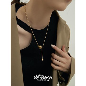 耳邊風 極簡ins圓球金屬冷淡風鈦鋼毛衣鏈項鏈銀色小眾設計感復古