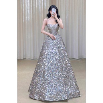 亮片晚禮服裙女2025新款高端輕奢小眾藝考表演出高級感敬酒服新娘