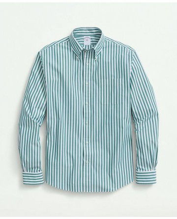 Brooks Brothers Men's Friday Shirt, Poplin Butcher Striped | Green | Size Large