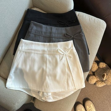 【小個子】145cm 小個子穿搭 韓系ins蝴蝶結別緻開叉半身裙女 高腰A字裙 修身包臀裙褲 防走光半身裙  小個子短裙