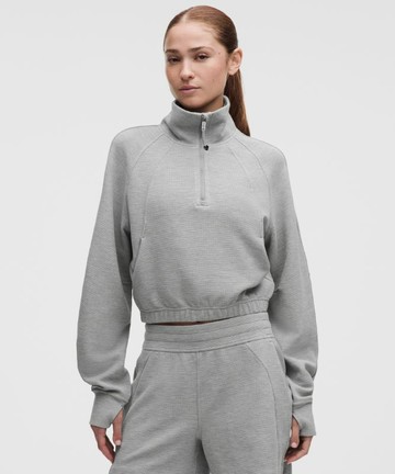 Scuba Cropped Funnel-Neck Half Zip Sweatshirt Waffle Size 2XS