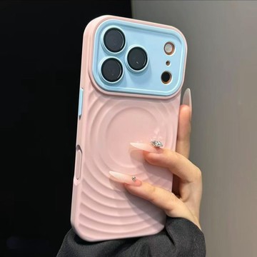 粉藍撞色磁吸 波漾紋理 液態矽膠 防摔殼 用於iPhone17 i16 手機殼 i15 i14 i13 ProMX 防震