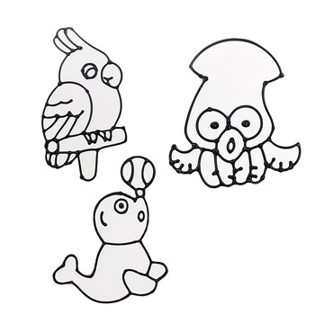 nunuART 玩色系列 MIT無毒創意玻璃彩繪貼 A5圖卡組 鳥族+鯨魚+海獅  白色  C 烏賊+鸚鵡+海獅 白色  1組