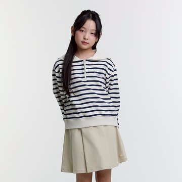 童裝 海軍風半開拉鍊長袖上衣 - 米白色