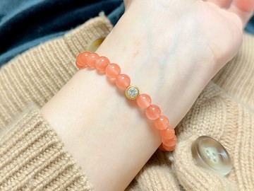 Ancre Rosée 天然櫻桃紅瑪瑙14KGF鋯石手鍊 獨立原創自作