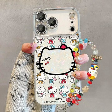 可愛貓咪手鍊適用17promax蘋果手機殼iphone16可愛卡通15全包鏡頭