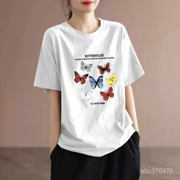 免運 TW純棉服飾 100%純棉夏季新款大碼寬鬆印花圓領上衣女潮流百搭原宿風短袖T恤