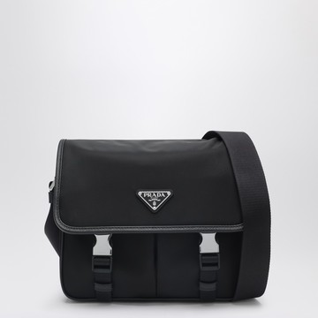 Black shoulder bag in Re-Nylon and Saffiano leather