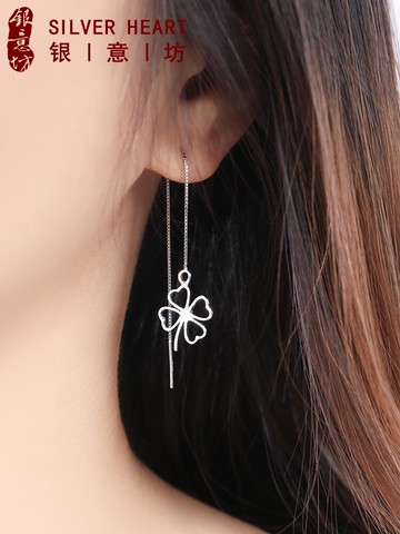 四葉草銀耳線女長款純銀耳環年新款潮流蘇耳飾睡覺免摘養耳洞
