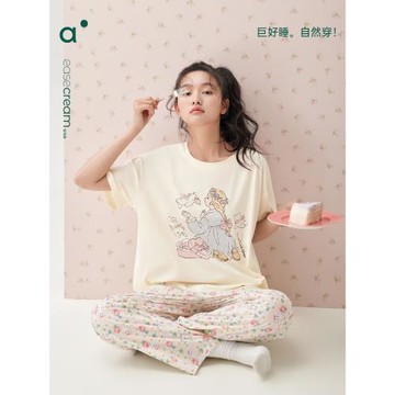 安之伴【巨涼感】純棉睡衣女夏季薄款短袖長褲套裝可愛卡通家居服