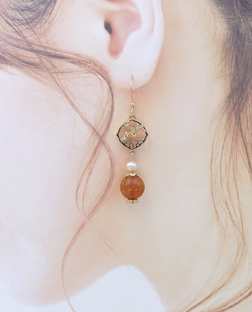 檸檬手作   金絲玉小南瓜耳環/美國14K包金防敏耳勾/可改耳夾