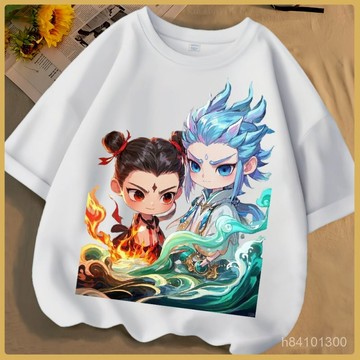 爆款熱推💖全臺免運 哪吒衣服兒童哪吒敖丙帥氣卡通男女童純棉短袖圓領寬鬆百搭上衣潮 YR0T