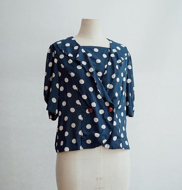 藍白圓點短袖襯衫復古古着古著vintage
