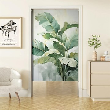 【嵐楓居家】長門簾風水簾-手繪綠植／一片式（85cm*180cm日式門簾/門簾/風水簾/長門簾/免打孔穿桿門簾）_廠商直送