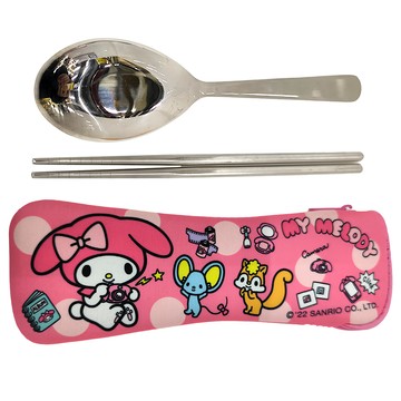 潛水布不鏽鋼餐具組  美樂蒂  湯匙 + 筷子 + 收納包  1組