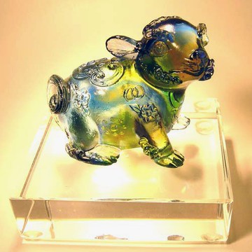 水晶 琉璃　鼠 精緻脫臘琉璃手工藝術品 7x6x8cm
