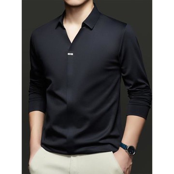 夏季男士無痕冰絲短袖t恤中青年翻領薄款休閑半袖彈力體恤Polo衫