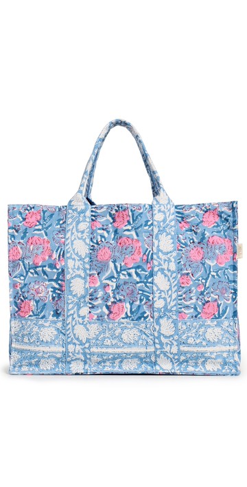Bell Canvas Tote Blue Pink Print One Size