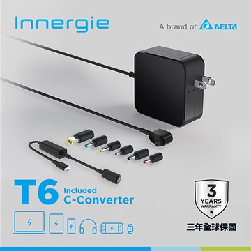 台達Innergie T6 65W 筆電變壓/充電器組合(附6種接頭與C-Converter連接器)