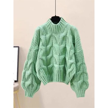 女士半高領毛衣女秋冬加厚時尚爆款寬松外穿套頭慵懶風針織打底衫