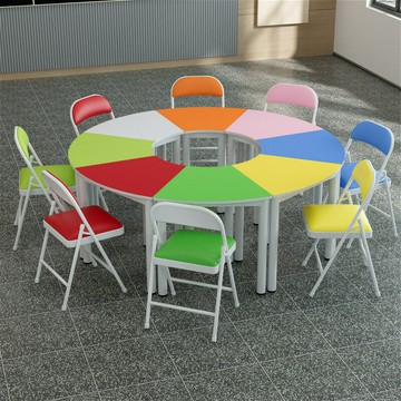 心理教室六邊形桌椅拼接組合八人桌椅學生輔導彩色培訓團體活動桌[DD030109]