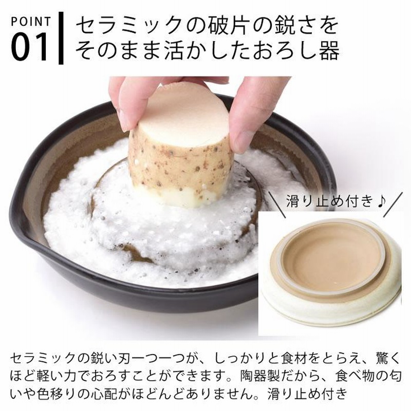 もとしげ おろし器 大 大根おろし 器 しょうが にんにく 18cm 日本製 わさび 調理器具 電子レンジ対応 セラミック 薬味 食器 すりおろし 白  陶器 洗いやすい LINEショッピング