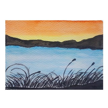 山中湖水彩畫，原創藝術，原創藝術呈現