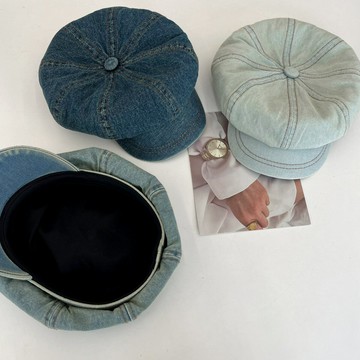 日系街頭復古大版牛仔八角帽女春夏時尚潮流大頭圍顯臉小畫家帽潮