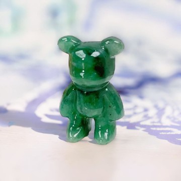 【熊熊玉見你】滿綠飄花翡翠可愛小熊擺飾|天然緬甸翡翠A貨|送禮