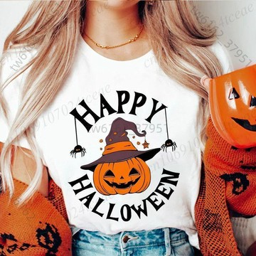 【臺灣有貨 可開票】Happy Halloween Pumpkin T Shirt萬聖節服裝跨境女裝南瓜短袖T恤