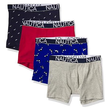 NAUTICA  2025男時尚彈性合身黑紅藍灰色修飾四角內著混搭4件組