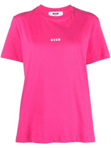 MSGM - logo-print cotton T-shirt - women - Cotton - L - Pink