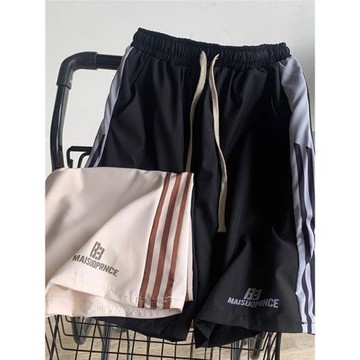 條紋運動短褲男夏季美式復古寬松籃球褲bf潮牌百搭情侶休閑五分褲