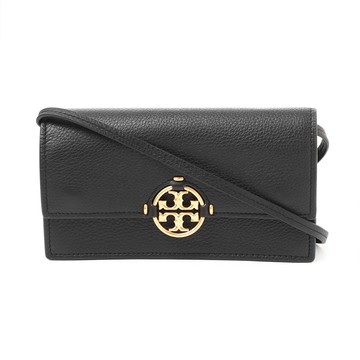 Tory Burch - 素面皮革翻蓋斜背包 (黑)