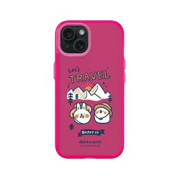 iPhone 15 Clear 粉漾桃 - 懶散兔與啾先生 Lazy Rabbit and Mr.Chu - Let's travel