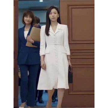 2025秋季新時尚氣質通勤裙顯瘦西裝領單排扣修身中長款A字連衣裙