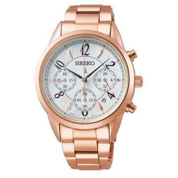 SEIKO精工Lukia太陽能珍珠母貝面盤三眼不鏽鋼錶-玫瑰金(SSC792J1)36.4mm【ERICA STORE】