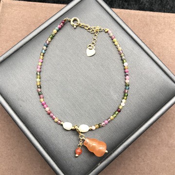 2mm天然碧璽腳鏈 搭配瑪瑙葫蘆吊墜